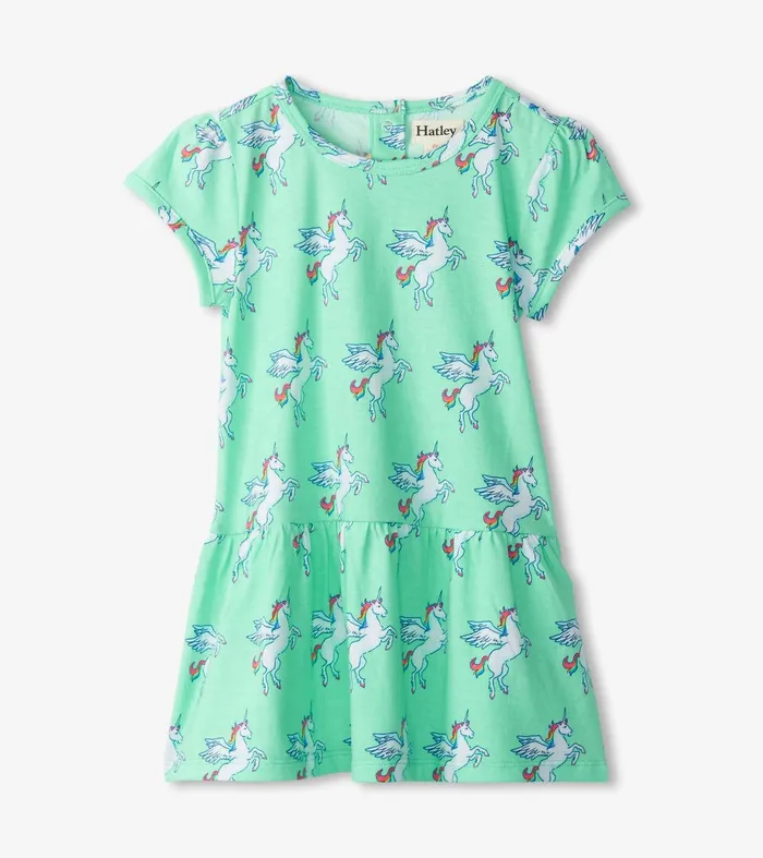 Baby and Toddler Girls Rainbow Unicorn Gathered Dress Hatley