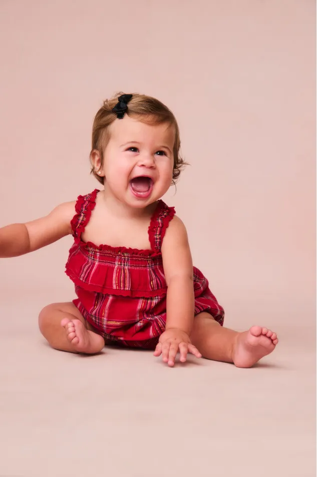 Baby Kids LoveShackFancy Baby Nadiana Tartan Pinafore Cheery Red