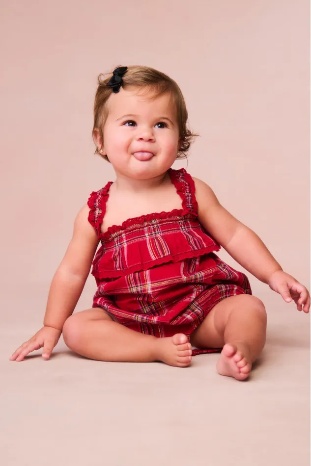 Baby Kids LoveShackFancy Baby Nadiana Tartan Pinafore Cheery Red