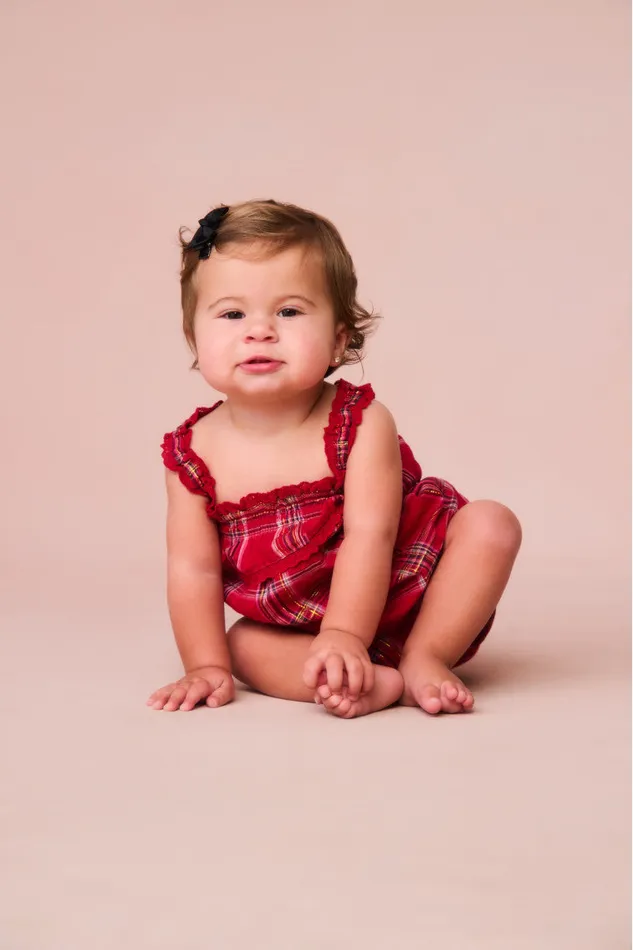 Baby Kids LoveShackFancy Baby Nadiana Tartan Pinafore Cheery Red