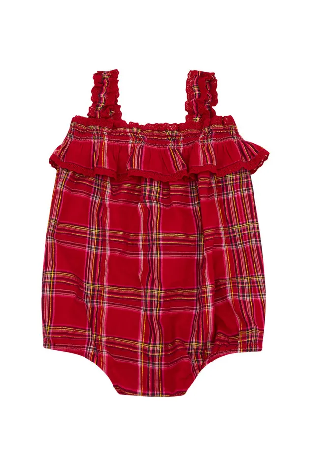 Baby Kids LoveShackFancy Baby Nadiana Tartan Pinafore Cheery Red