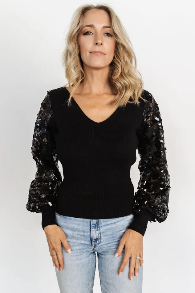 Baltic Born Blouses Shirts Women Mina Sequin Sleeve Top Black