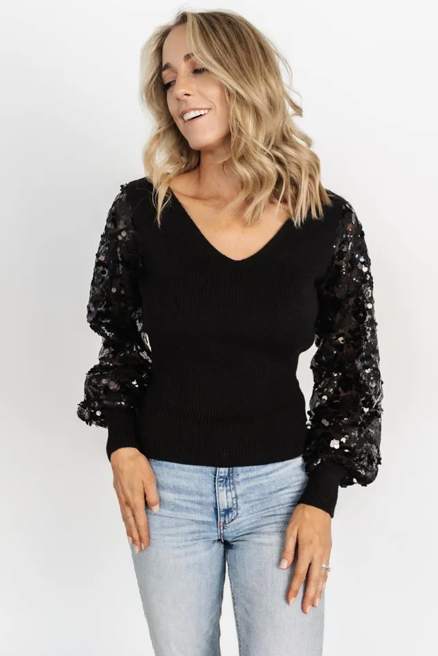Baltic Born Blouses Shirts Women Mina Sequin Sleeve Top Black