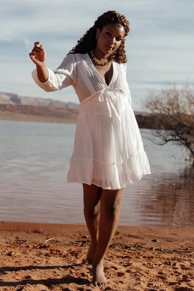 Baltic Born Bridal Women Amelia Boho Mini Dress Off White