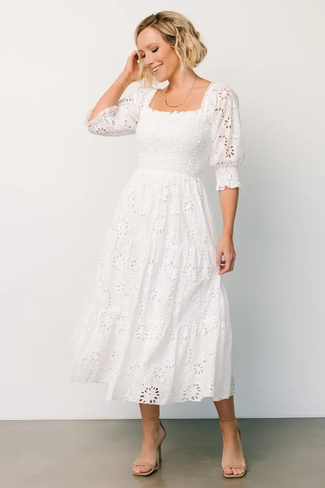 Baltic Born Bridal Women Ella Eyelet Midi Dress White Baltic Born Bridal Women Ella Eyelet Midi Dress White