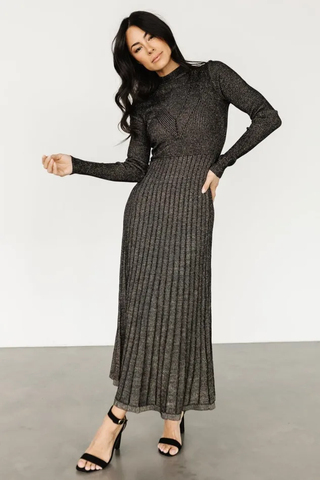 Baltic Born Bump Friendly Women Jamelia Pleated Sweater Dress Black Gold