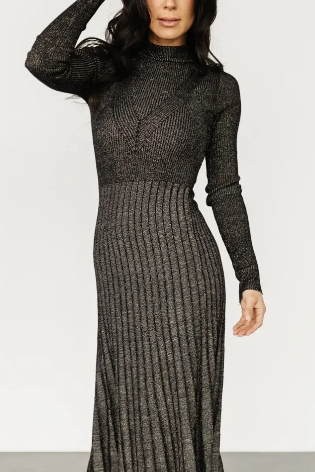 Baltic Born Bump Friendly Women Jamelia Pleated Sweater Dress Black Gold