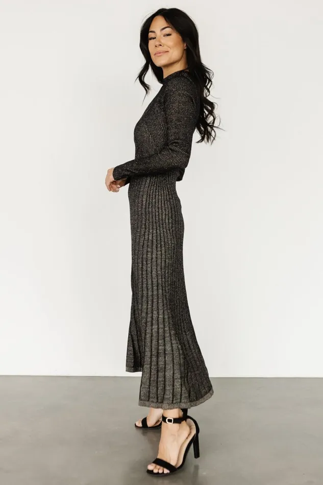 Baltic Born Bump Friendly Women Jamelia Pleated Sweater Dress Black Gold