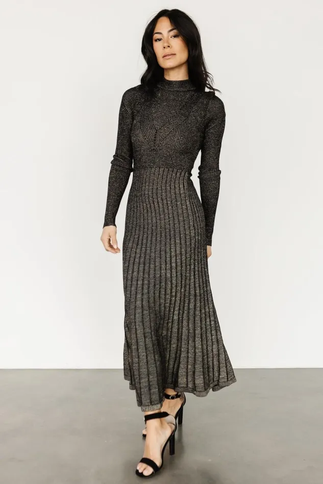 Baltic Born Bump Friendly Women Jamelia Pleated Sweater Dress Black Gold