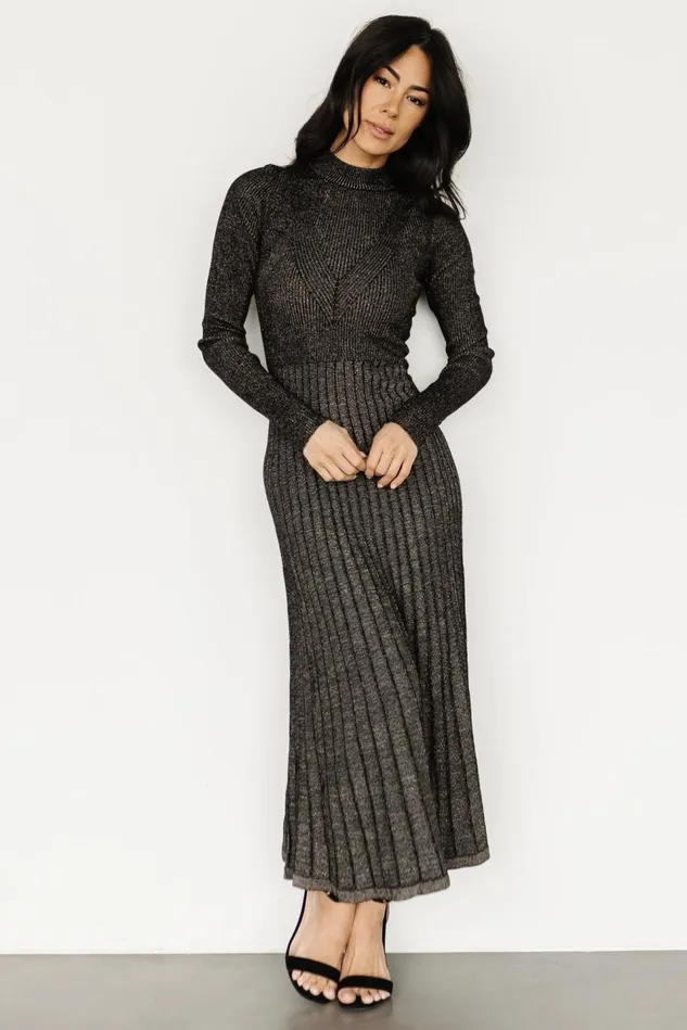 Baltic Born Bump Friendly Women Jamelia Pleated Sweater Dress Black Gold