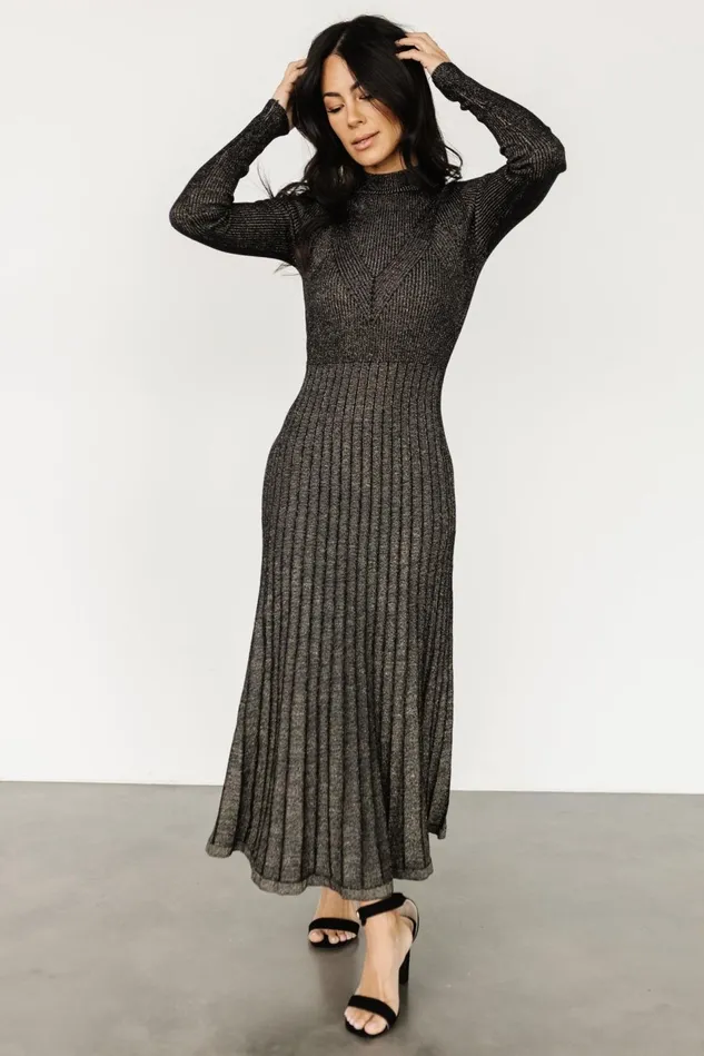 Baltic Born Bump Friendly Women Jamelia Pleated Sweater Dress Black Gold