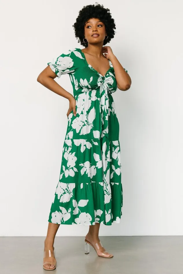 Baltic Born Bump Friendly Women Kelley Smocked Maxi Dress Green White