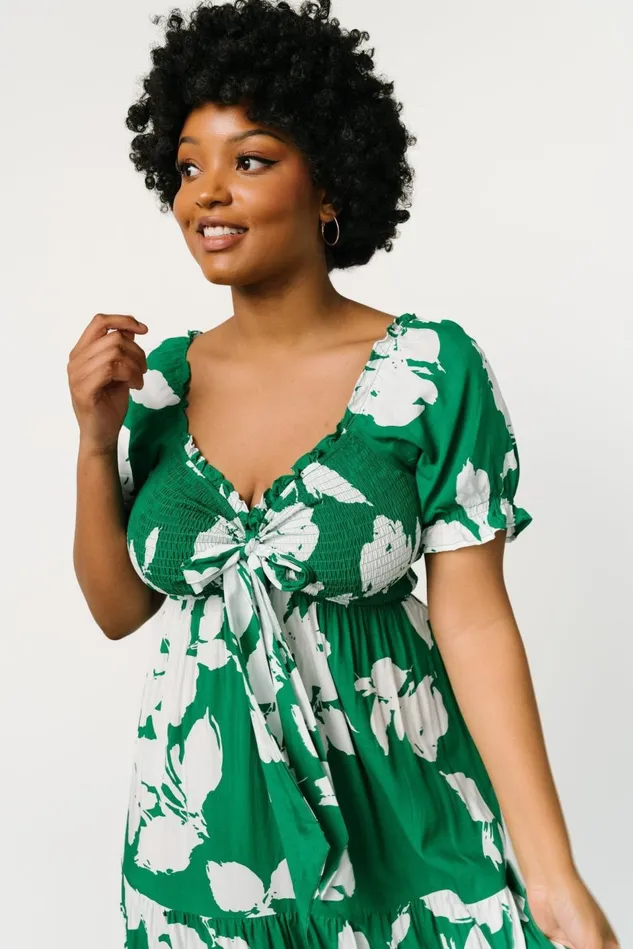 Baltic Born Bump Friendly Women Kelley Smocked Maxi Dress Green White