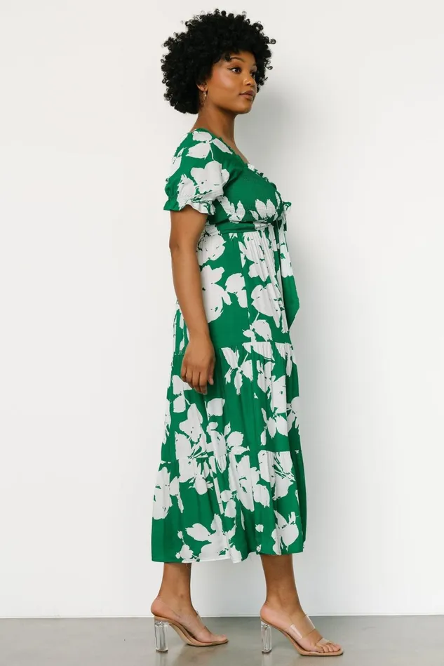 Baltic Born Bump Friendly Women Kelley Smocked Maxi Dress Green White