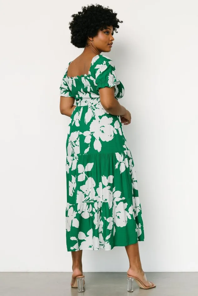 Baltic Born Bump Friendly Women Kelley Smocked Maxi Dress Green White
