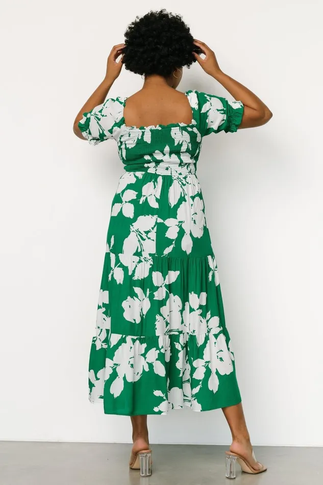 Baltic Born Bump Friendly Women Kelley Smocked Maxi Dress Green White
