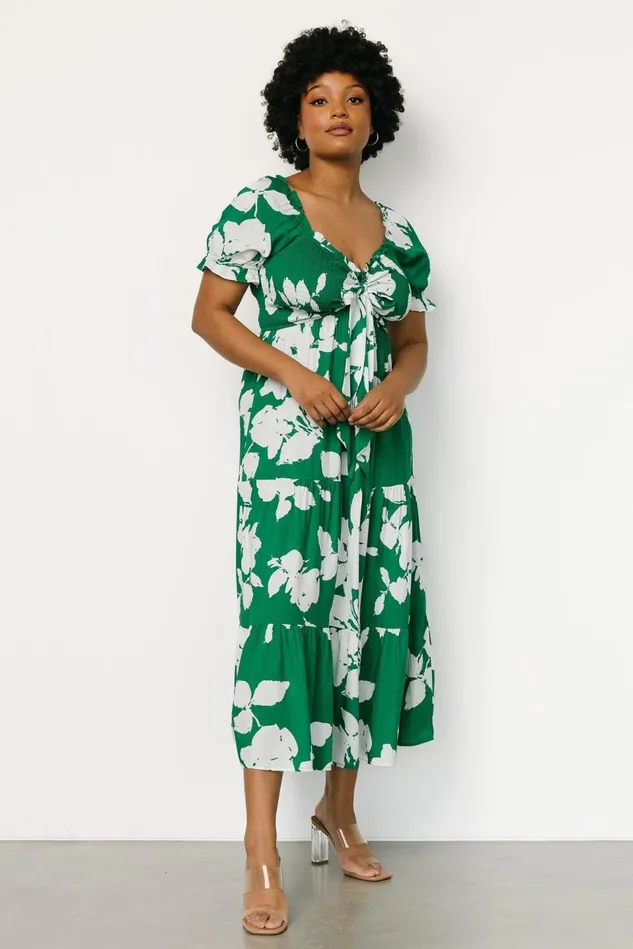 Baltic Born Bump Friendly Women Kelley Smocked Maxi Dress Green White
