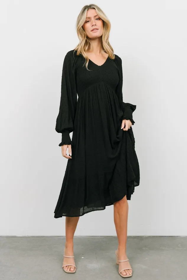Baltic Born Bump Friendly Women Lainey Smocked Dotted Midi Dress Black
