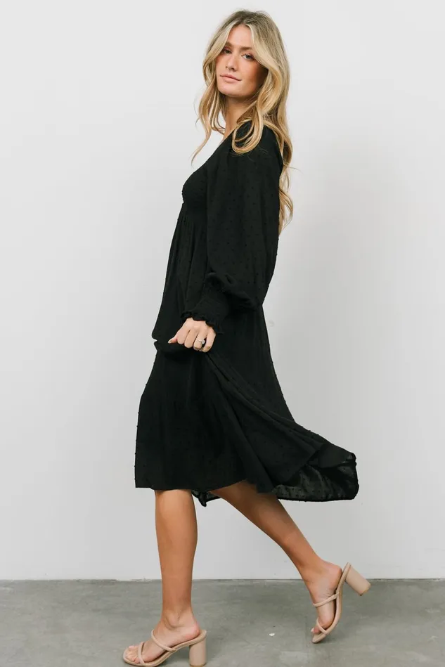 Baltic Born Bump Friendly Women Lainey Smocked Dotted Midi Dress Black