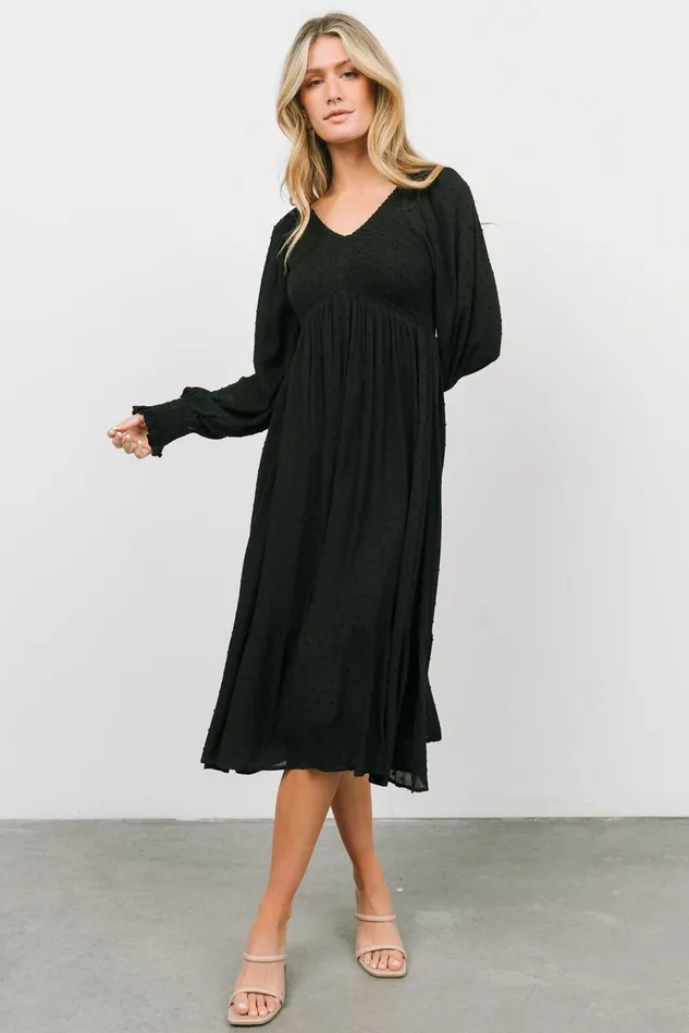 Baltic Born Bump Friendly Women Lainey Smocked Dotted Midi Dress Black