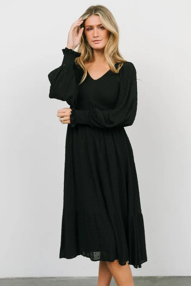 Baltic Born Bump Friendly Women Lainey Smocked Dotted Midi Dress Black