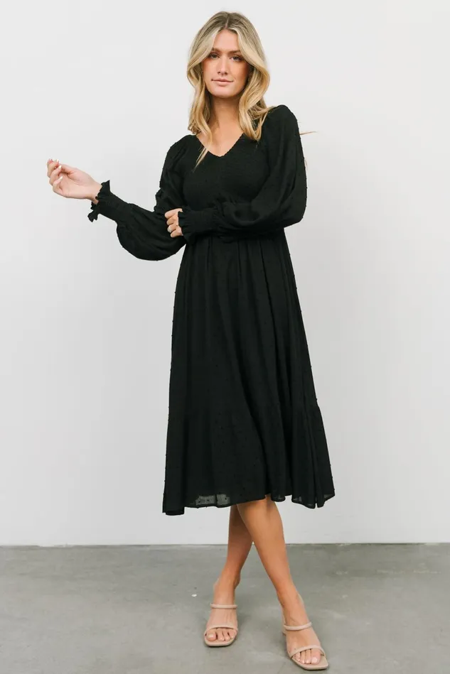 Baltic Born Bump Friendly Women Lainey Smocked Dotted Midi Dress Black