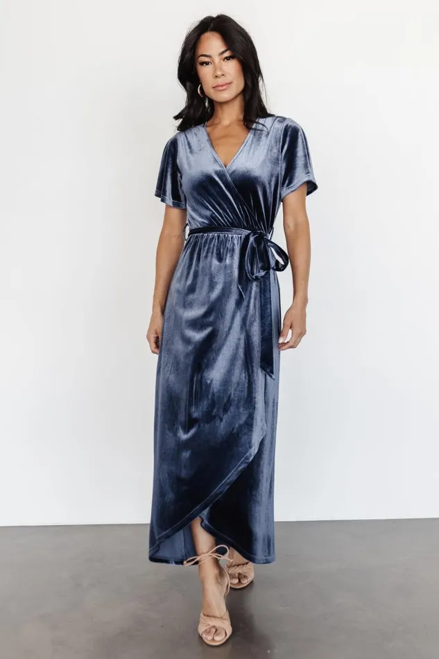 Baltic Born Bump Friendly Women Nadine Velvet Midi Dress Blue