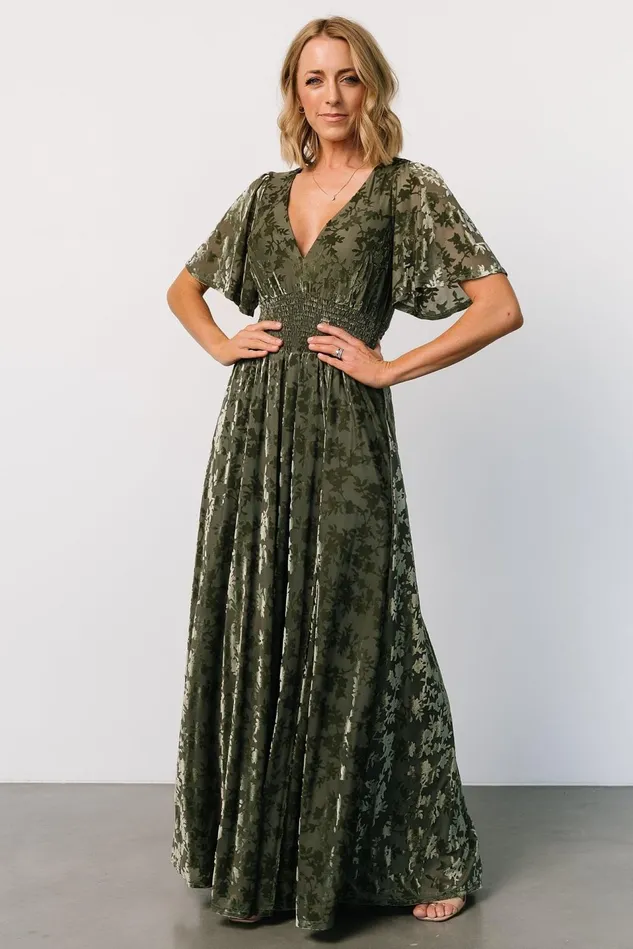Baltic Born Bump Friendly Women Veronica Velvet Maxi Dress Dark Sage