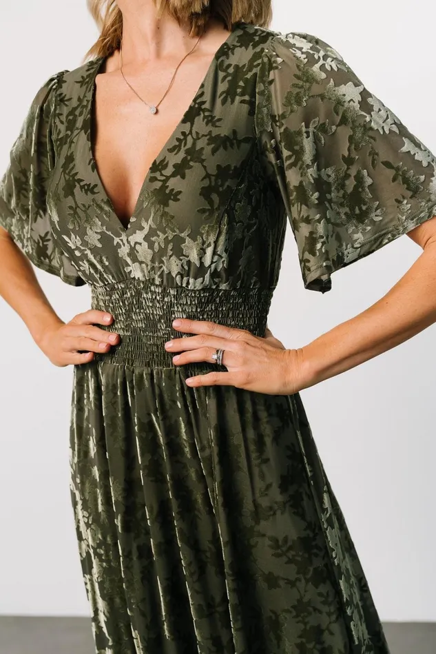 Baltic Born Bump Friendly Women Veronica Velvet Maxi Dress Dark Sage