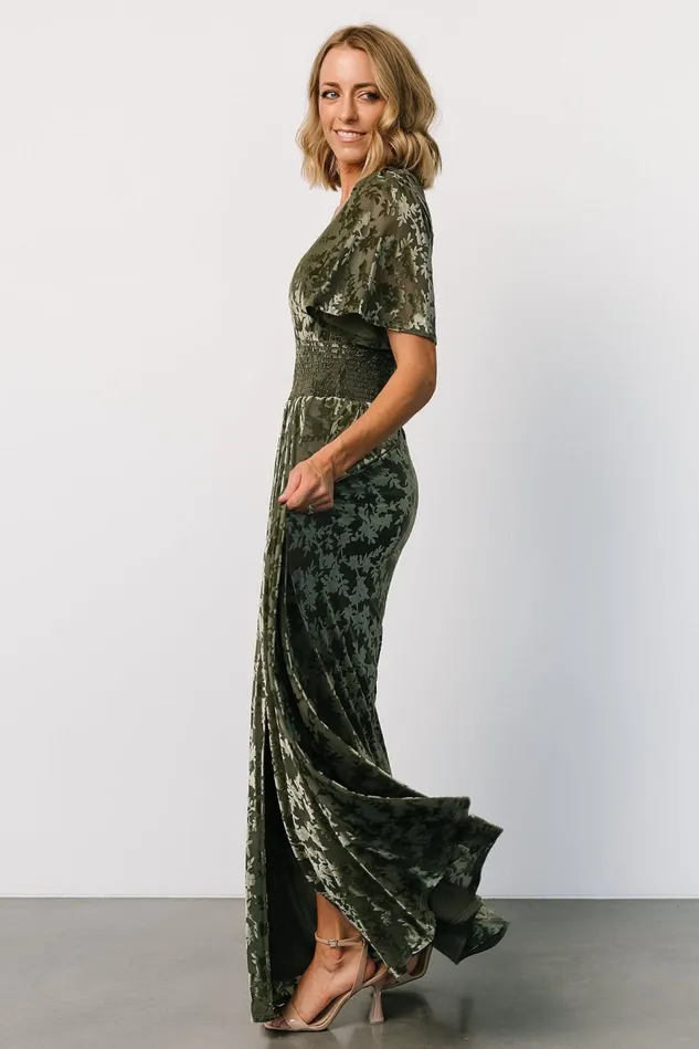 Baltic Born Bump Friendly Women Veronica Velvet Maxi Dress Dark Sage