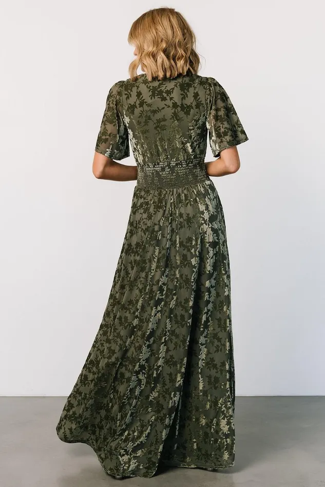 Baltic Born Bump Friendly Women Veronica Velvet Maxi Dress Dark Sage