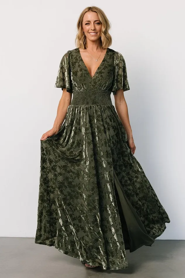 Baltic Born Bump Friendly Women Veronica Velvet Maxi Dress Dark Sage