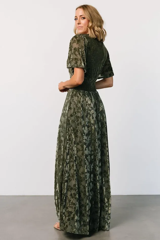 Baltic Born Bump Friendly Women Veronica Velvet Maxi Dress Dark Sage