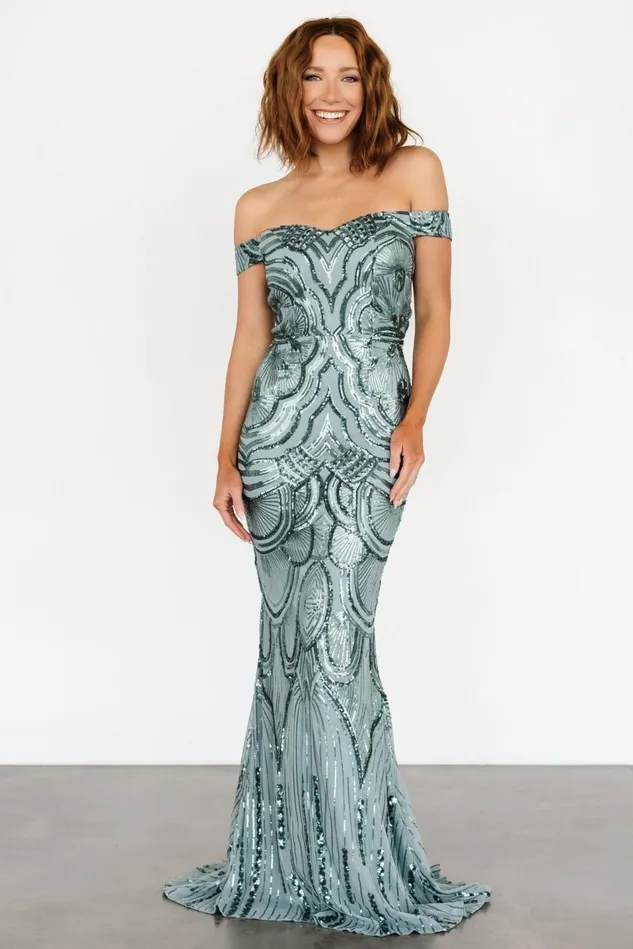 Baltic Born Embellished Sequin Women Empress Sequin Gown Eucalyptus