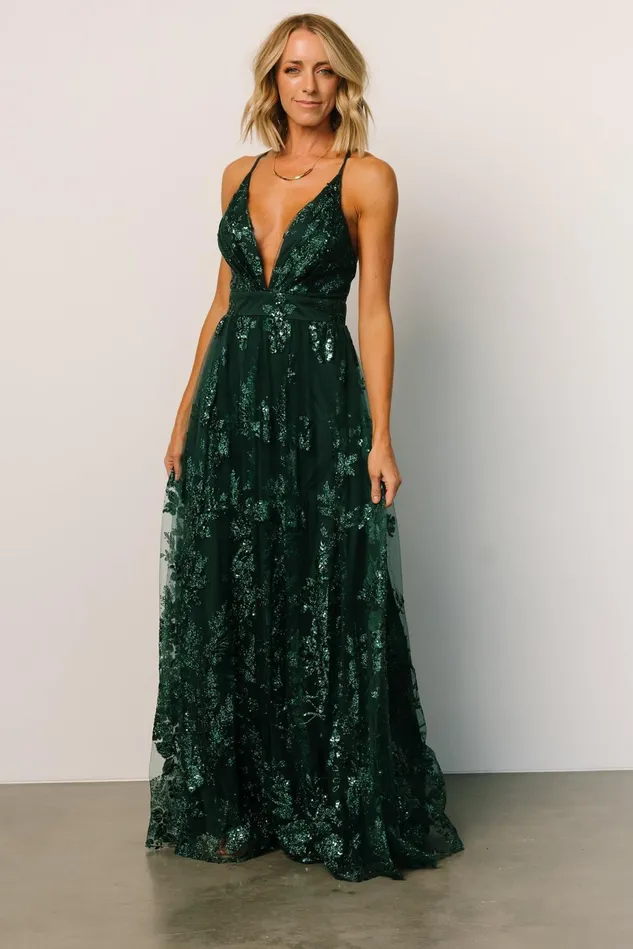 Baltic Born Embellished Sequin Women Lucienne Shimmer Maxi Gown Emerald