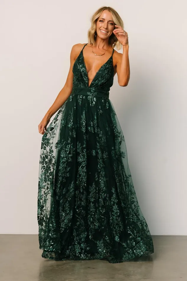 Baltic Born Embellished Sequin Women Lucienne Shimmer Maxi Gown Emerald