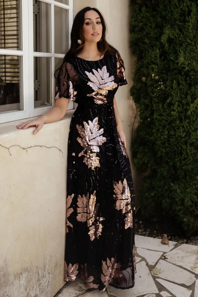 Baltic Born Embellished Sequin Women Muse Sequin Maxi Dress Black Rose