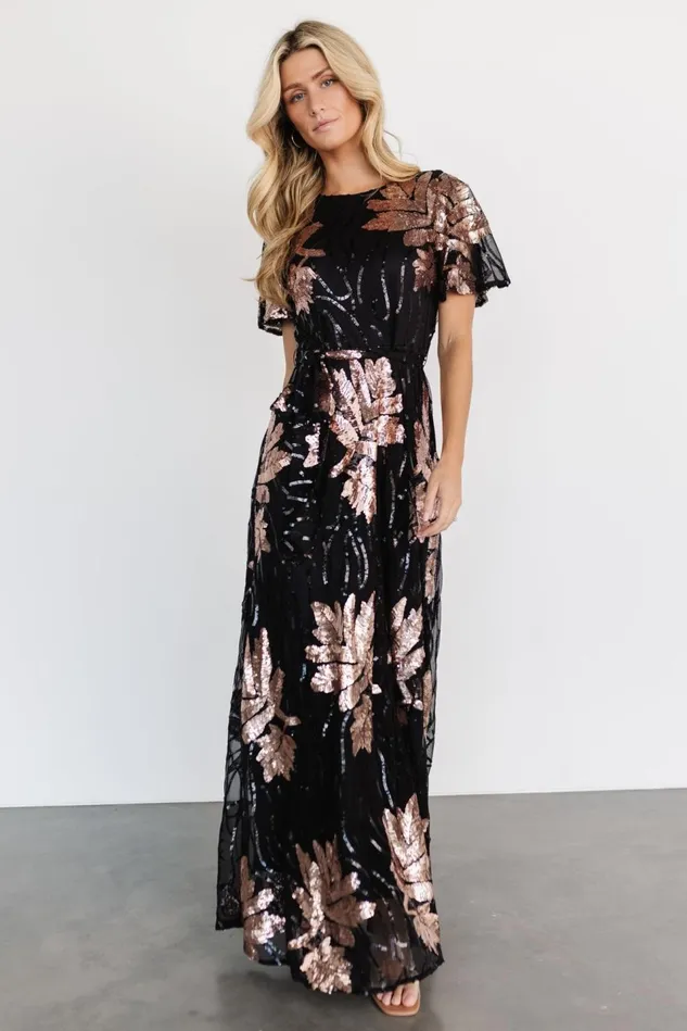 Baltic Born Embellished Sequin Women Muse Sequin Maxi Dress Black Rose