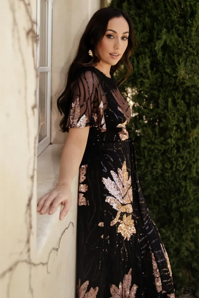 Baltic Born Embellished Sequin Women Muse Sequin Maxi Dress Black Rose