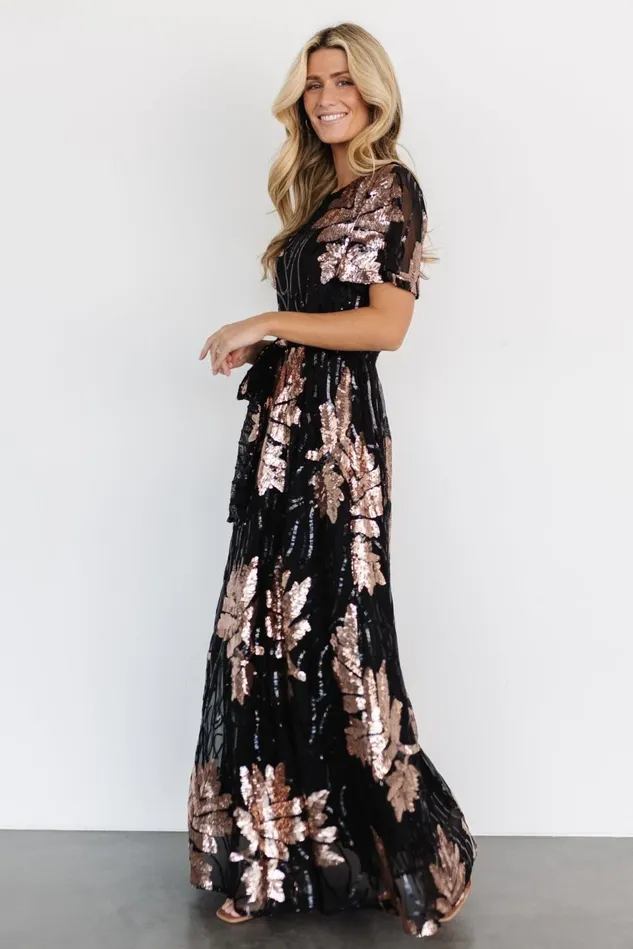 Baltic Born Embellished Sequin Women Muse Sequin Maxi Dress Black Rose