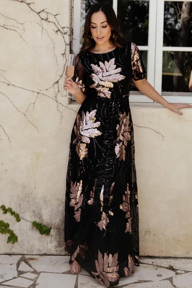 Baltic Born Embellished Sequin Women Muse Sequin Maxi Dress Black Rose