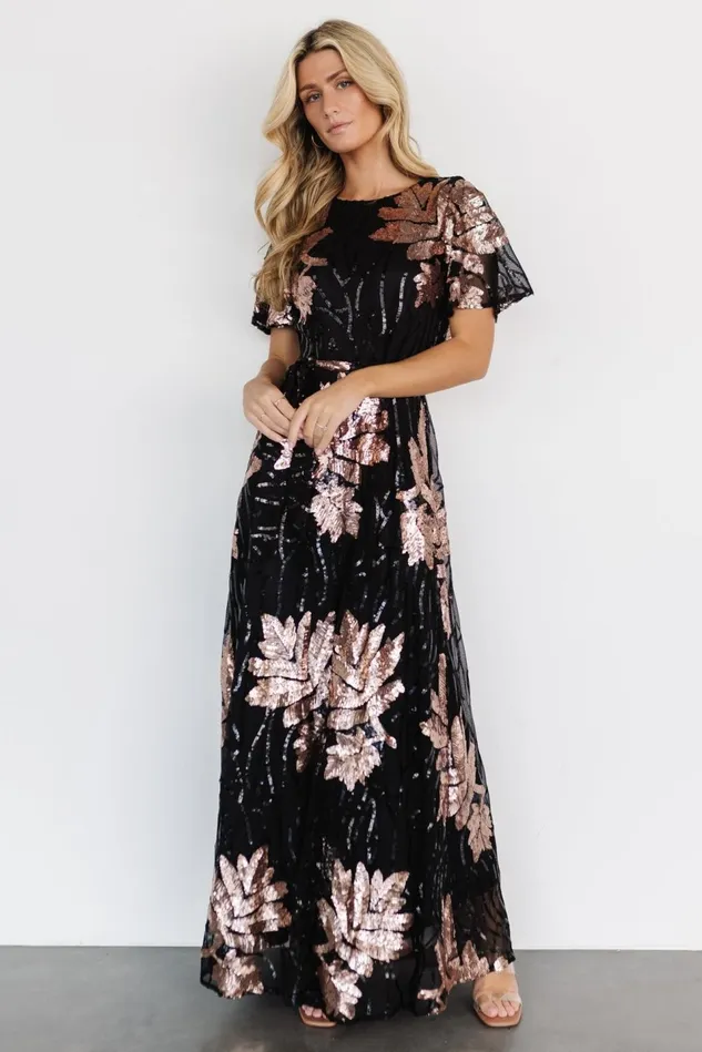 Baltic Born Embellished Sequin Women Muse Sequin Maxi Dress Black Rose