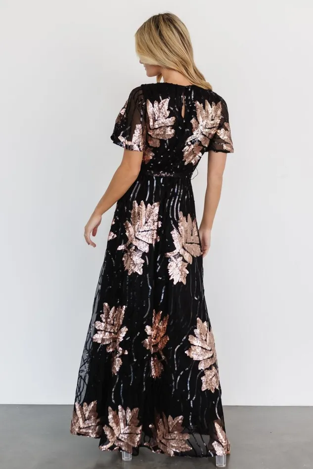 Baltic Born Embellished Sequin Women Muse Sequin Maxi Dress Black Rose