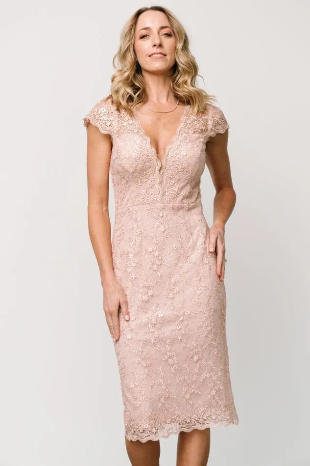 Baltic Born Embellished Sequin Women Oriana Embossed Shimmer Midi Dress Nude Blush