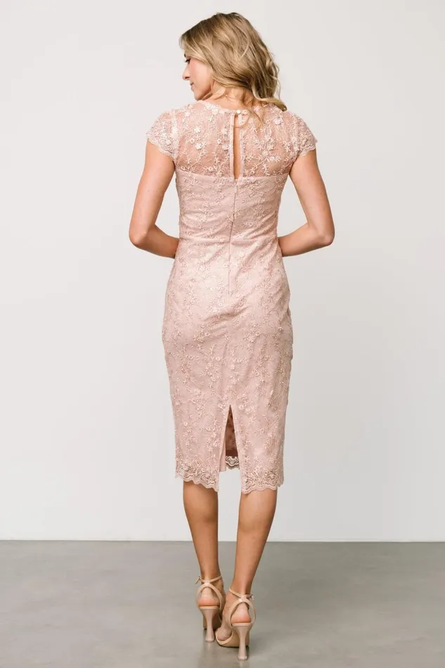 Baltic Born Embellished Sequin Women Oriana Embossed Shimmer Midi Dress Nude Blush