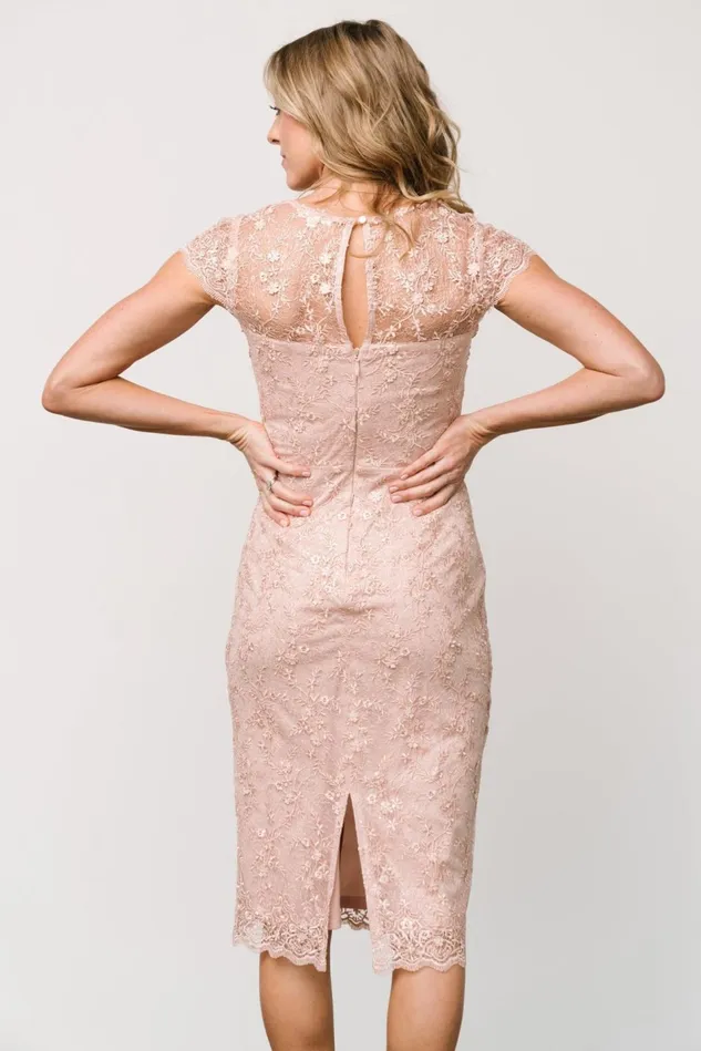 Baltic Born Embellished Sequin Women Oriana Embossed Shimmer Midi Dress Nude Blush