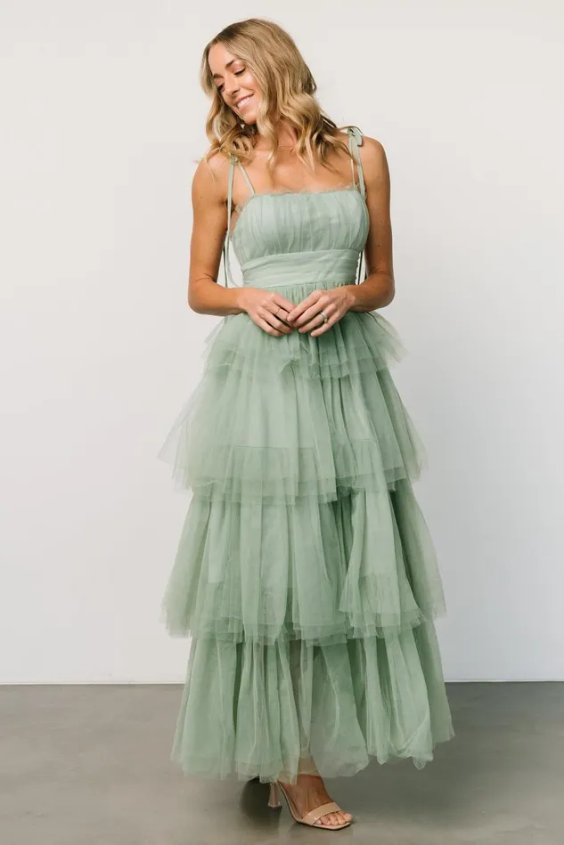 Baltic Born Maxi Dresses Women Alora Tulle Tiered Maxi Dress Sage Green