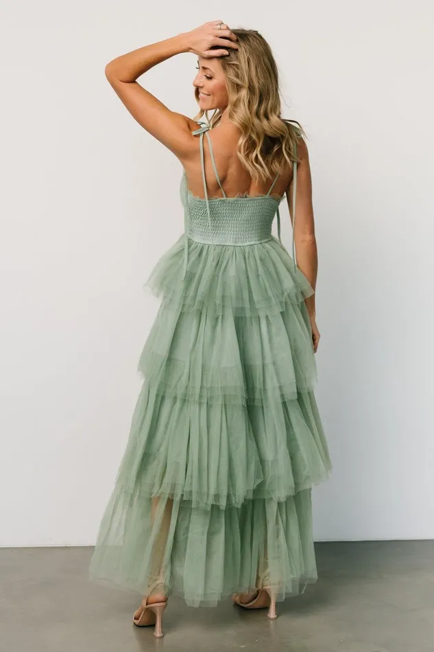 Baltic Born Maxi Dresses Women Alora Tulle Tiered Maxi Dress Sage Green