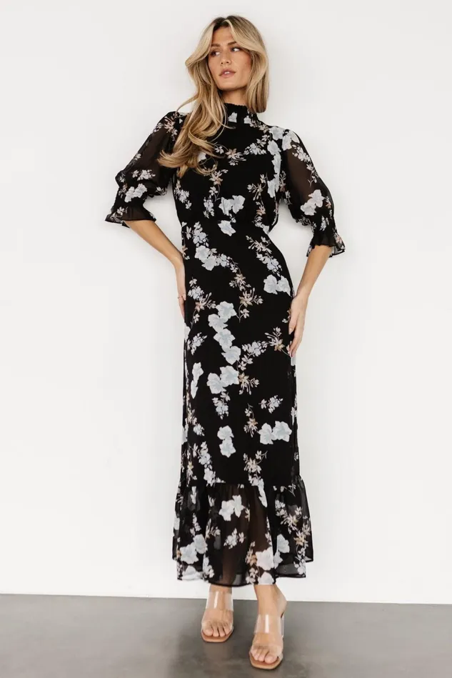 Baltic Born Maxi Dresses Women Marie Mock Neck Maxi Dress Black Floral