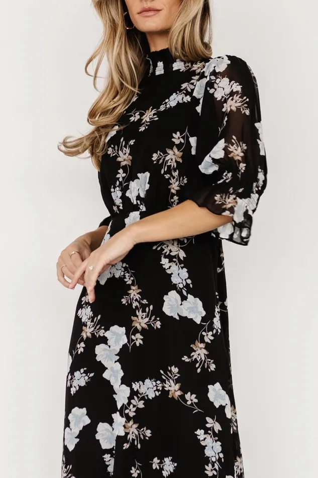 Baltic Born Maxi Dresses Women Marie Mock Neck Maxi Dress Black Floral